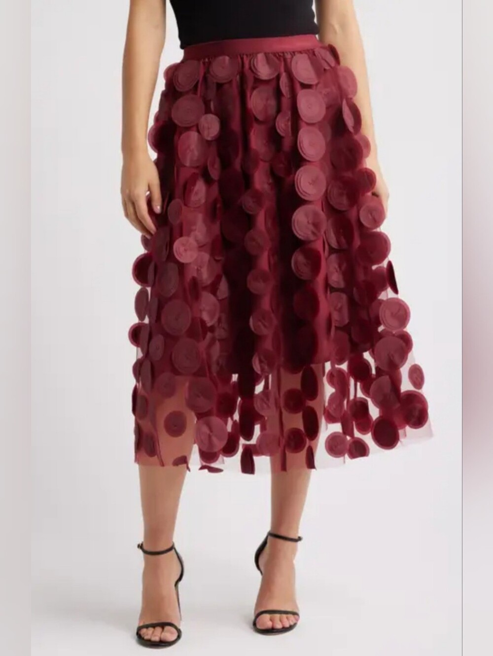 $138 NIKKI LUND Kretsa Circle Appliqué Skirt Wine NWT size XS Will Fit M/L  NWT